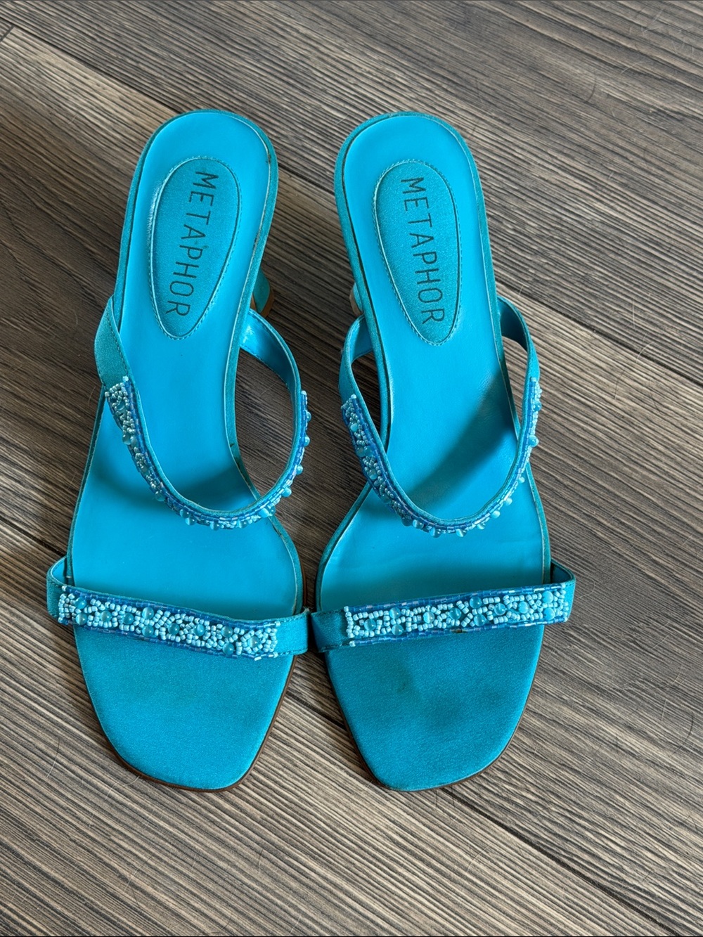 Metaphor Turquoise Beaded Slide Sandals